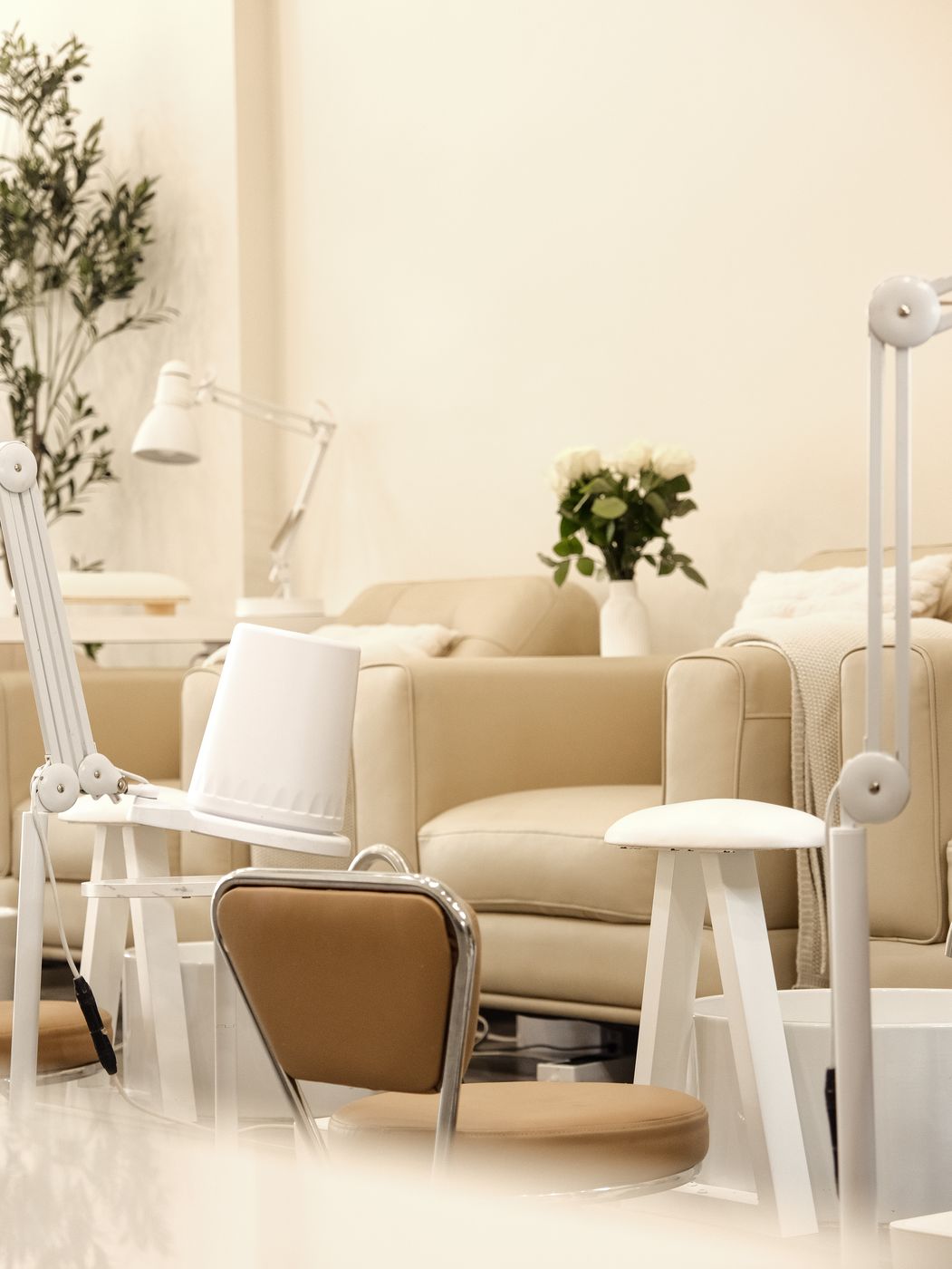 Pedicure lounge seating area at LUV Beauty Club Miami
